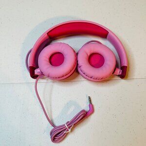 Kids pink wired headphones adjustable over ear headphones with cord for kids